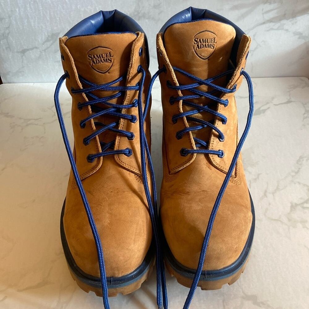Limited Edition Rare Sam Adams X Timberland Men's Tan Blue Work Boots 14